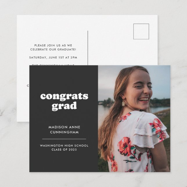 SchieferGlückwunsch Grad Foto Abschluss Einladung Postkarte (Vorne/Hinten)