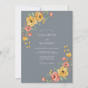 Schiefergraue Blumengrüße Hochzeit Einladung