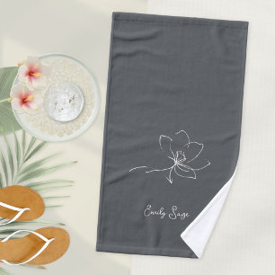 Schiefergraue Elfenbein-Blumen-Linienkunst Minimal Handtuch