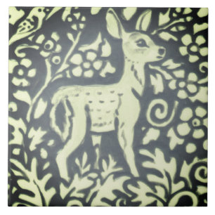 Schiefergraue Fawn Deer Floral Woodland Natur Fliese