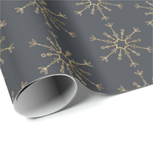 Schiefergraue Holzkohle Goldschneeflocke Geschenkpapier