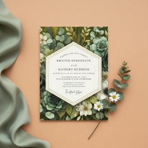 Schiefergrüne botanische opulente Hochzeit Einladung