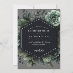 Schiefergrüne botanische romantische Hochzeit Einladung