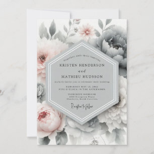 Schieferrosa Malerische Pfingstrosen-Hochzeit Einladung