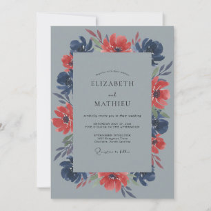 Schieferrote Mohn-Hochzeit Einladung