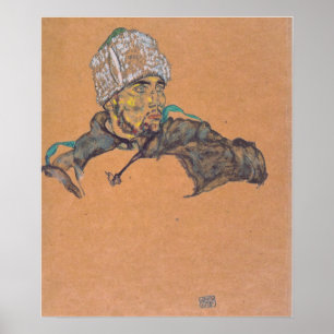 Schiele - Russischer Kriegsgefangener mit Pelzmütz Poster