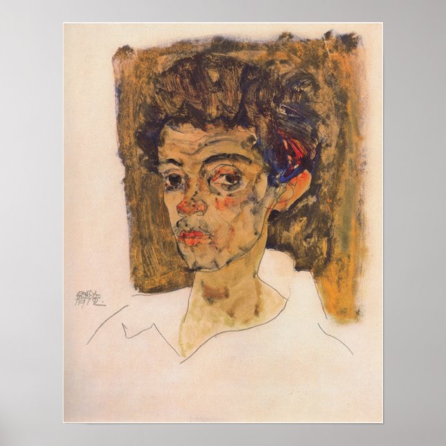 Schiele - Selbstportrait gegen braunen Hintergrund Poster (Vorne)