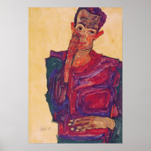 Schiele - Selbstporträt mit gesenktem Augenlid Poster