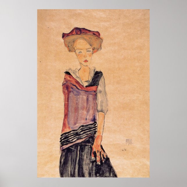 Schiele - Stehendes Mädchen 1910 Poster (Vorne)