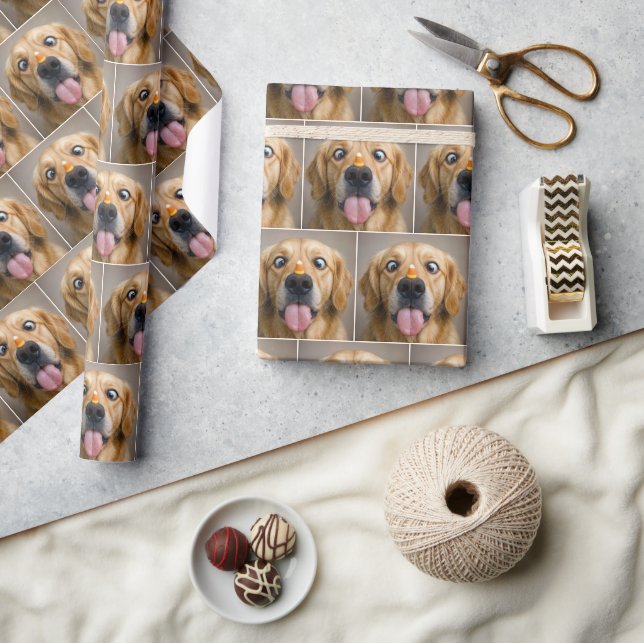 Schielender Golden Retriever mit Candycorn Geschenkpapier (Kunsthandwerk)