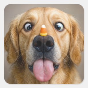 Schielender Golden Retriever mit Kürbiskern Quadratischer Aufkleber