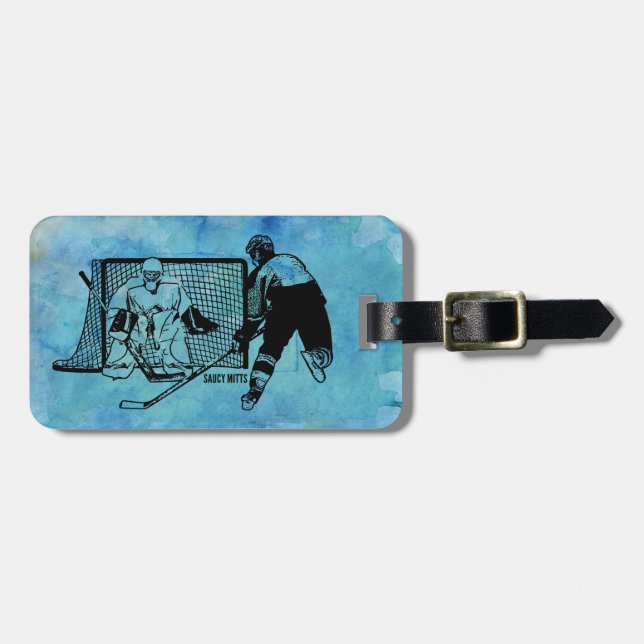 Schießen auf der Netto-Hockey-Tintenskizze auf Blu Gepäckanhänger (Vorderseite horizontal)