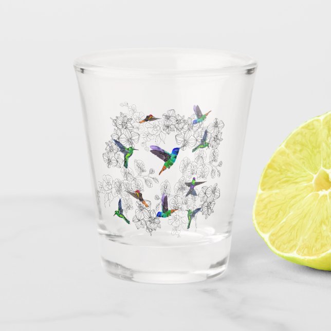 Schießglas mit Vögeln - Frühjahr Schnapsglas (Vorderseite)