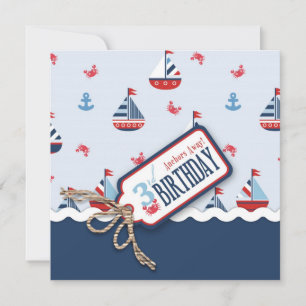 Schiff Ahoy Birthday Invite Square 3 Einladung