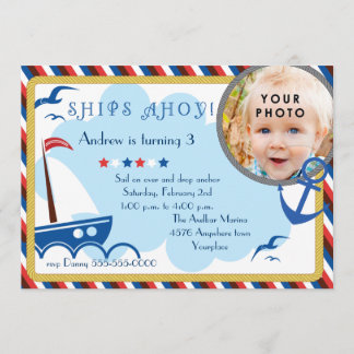 Schiff Ahoy nautische Geburtstagseinladung Einladung