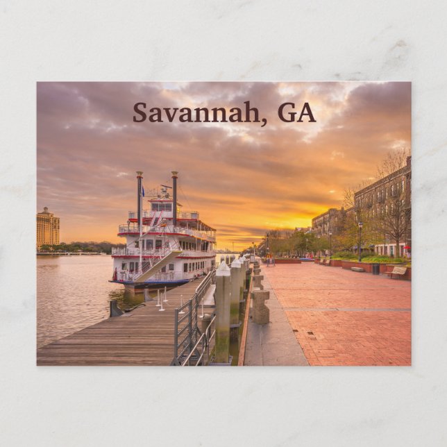 Schiff am Dock in der Nähe von Downtown Savannah,  Postkarte (Vorderseite)