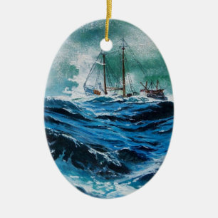 Schiff auf dem Meer im Sturm Keramik Ornament