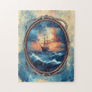 Schiff auf der Stormy Sea Rope Border Art