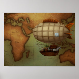 Schiff auf Expedition über die Osthalbkugel Karte Poster