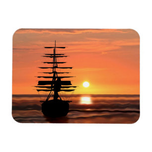 Schiff bei Sonnenuntergang Magnet