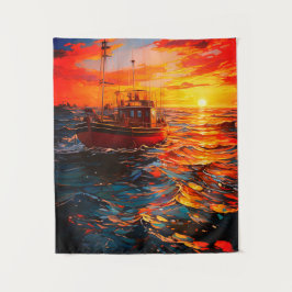 Schiff bei Sunset Wandteppich