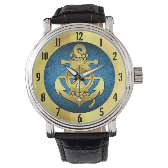 Schiff/Bootsanker/blau Armbanduhr (Vorderseite)