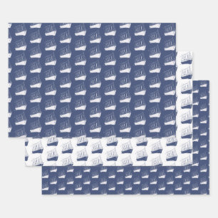 Schiff der Nautischen Marine Blau- und Weißschiff Geschenkpapier Set