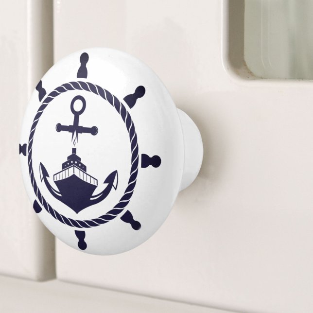 Schiff Helm Nautical Coastal Blue Beach Yacht Keramikknauf (Coastal Blue Beach Yacht Boat Ship Helm Nautical Ceramic Knob)