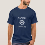 Schiff Helm Navy Blue T-Shirt<br><div class="desc">Schiff Wheel Helm mit Ihrem Personalisierten Kapitän Name oder Bootsname Navy Blue T - Shirt.</div>