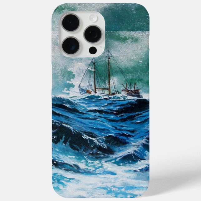 Schiff im Meer im Sturm / Navy Blue iPhone 15 Pro Max Hülle (Rückseite)