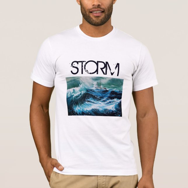Schiff im Meer in Sturm Navy Blue T-Shirt (Vorderseite)