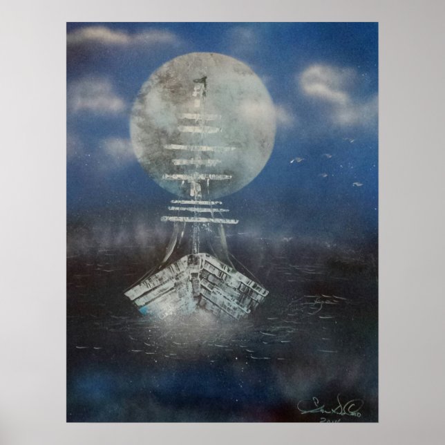 Schiff im Mondlicht Poster (Vorne)