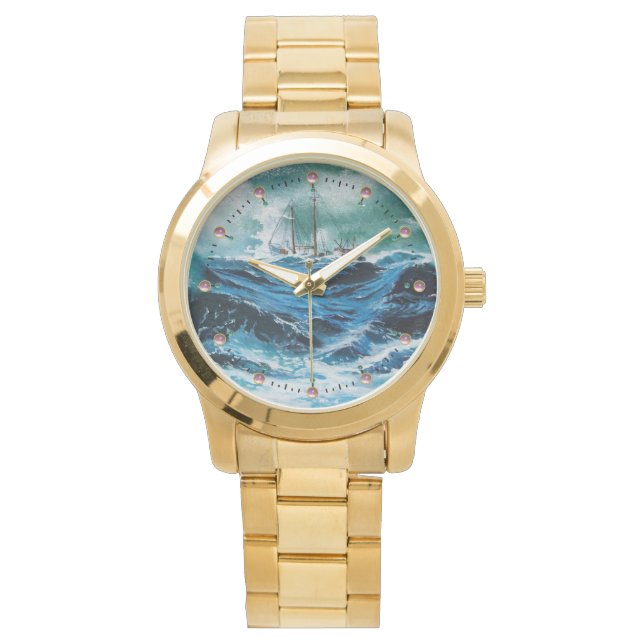 Schiff im Sturm, nautisches Blau Armbanduhr (Vorderseite)
