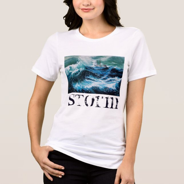 Schiff im Sturm, Navy Blue Tri-Blend Shirt (Vorderseite)