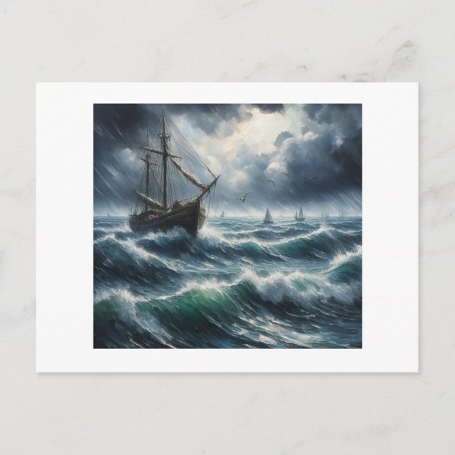 Schiff im Sturmsee, Postkarte (Vorderseite)