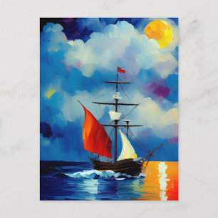 Schiff in der Nacht Feiertagspostkarte