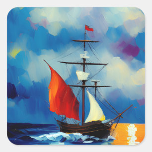 Schiff in der Nacht Quadratischer Aufkleber