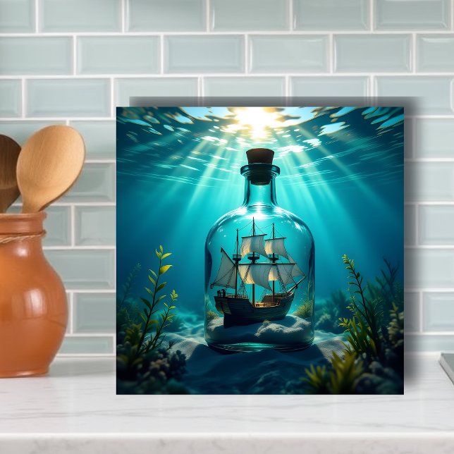 Schiff in einer Flasche im Meer Fliese (Von Creator hochgeladen)