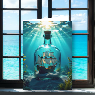 Schiff in einer Flasche im Meer   Nephews Geburtst Karte