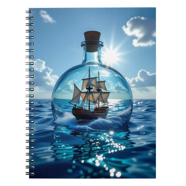 Schiff in einer Flasche im Meer Notizblock (Vorderseite)