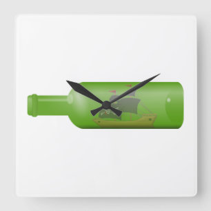Schiff in einer Flasche Quadratische Wanduhr