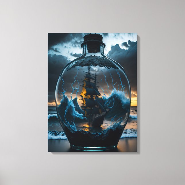 Schiff in einer magischen Flaschenwandkunst Leinwanddruck (Vorderseite)