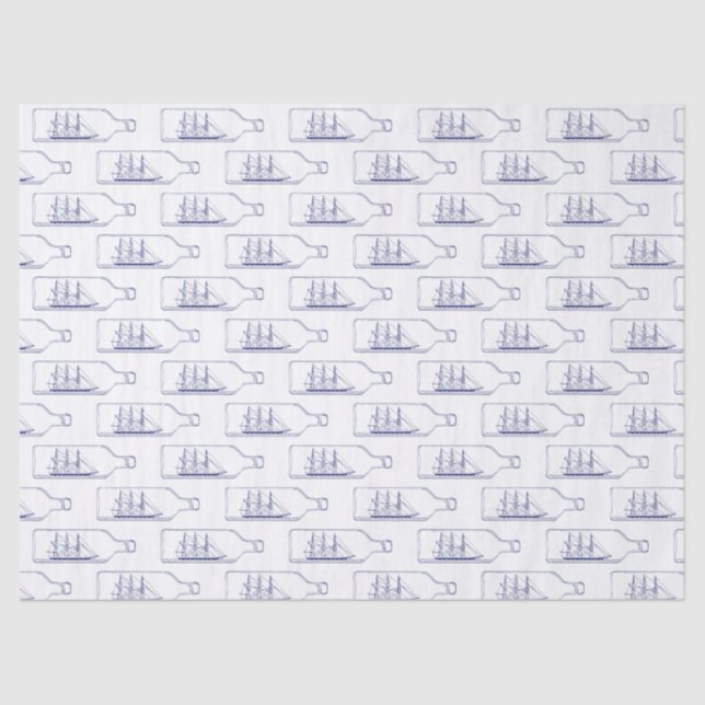 Schiff in Flasche Blau Seidenpapier (Vorderseite)
