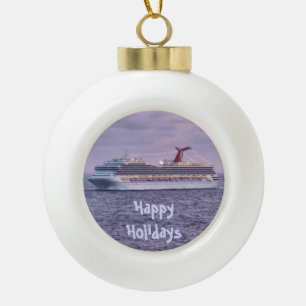 Schiff in Lila Keramik Kugel-Ornament
