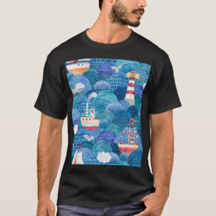 Schiff & Leuchtturm: Childish Watercolor T-Shirt