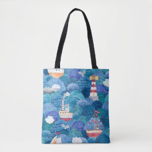 Schiff & Leuchtturm: Childish Watercolor Tasche