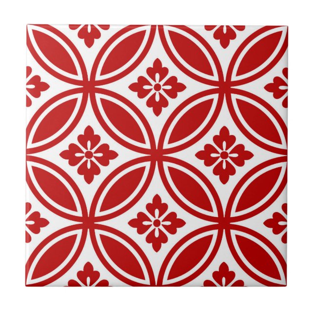 Schiff mit Blume Motif, Rot und Weiß Fliese (Vorderseite)