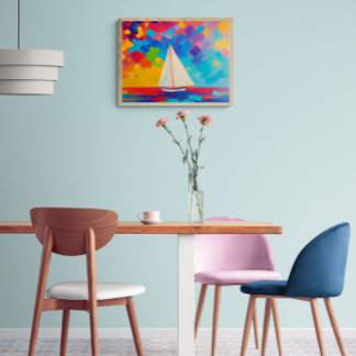 Schiff mit Farbe auf See Leinwanddruck