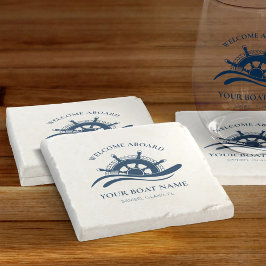 Schiff mit Schiffsname Willkommen an Bord Steinuntersetzer