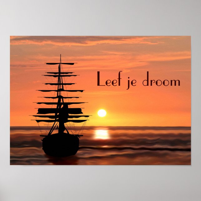 Schiff mit Sonnenaufgang Poster (Vorne)